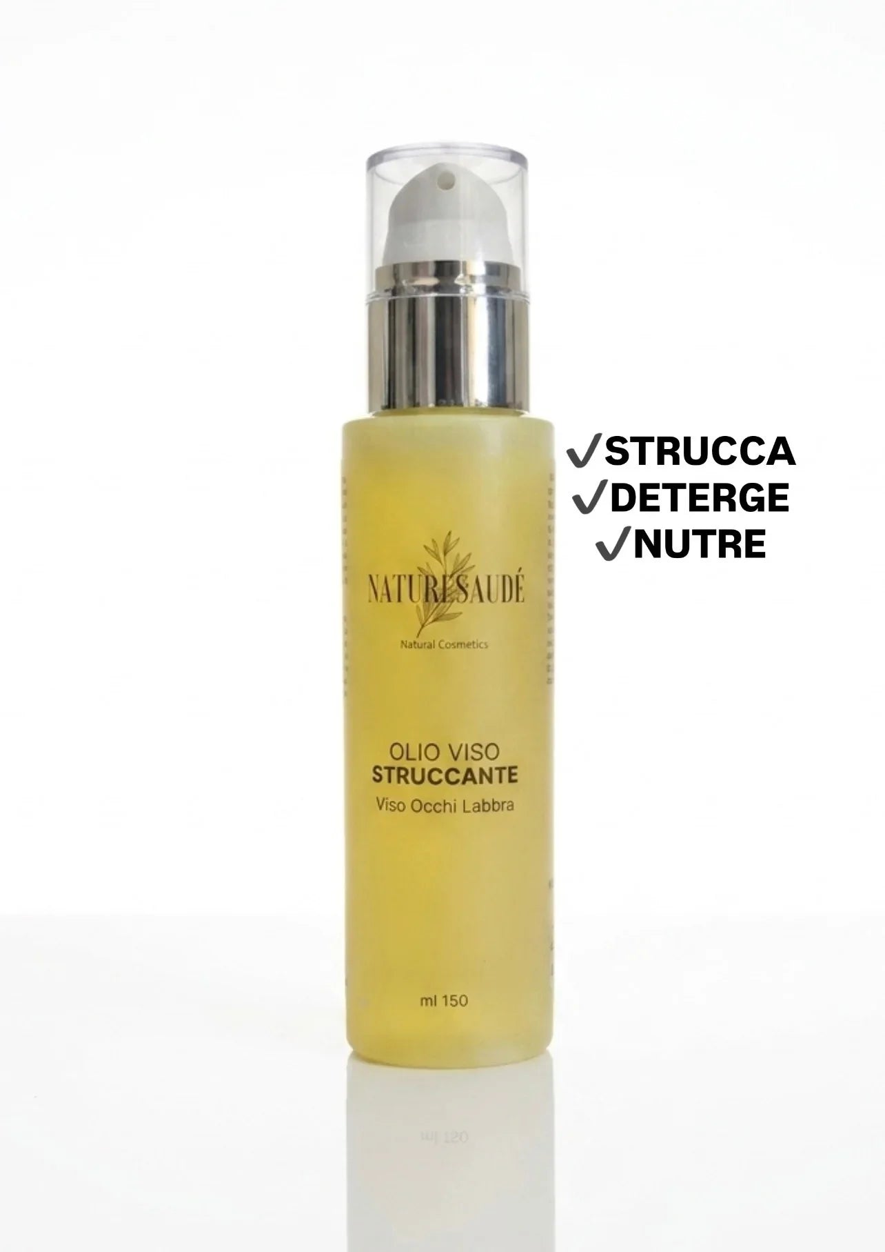 Olio viso struccante naturale per viso occhi labbra, 150ml, cruelty-free e made in Italy